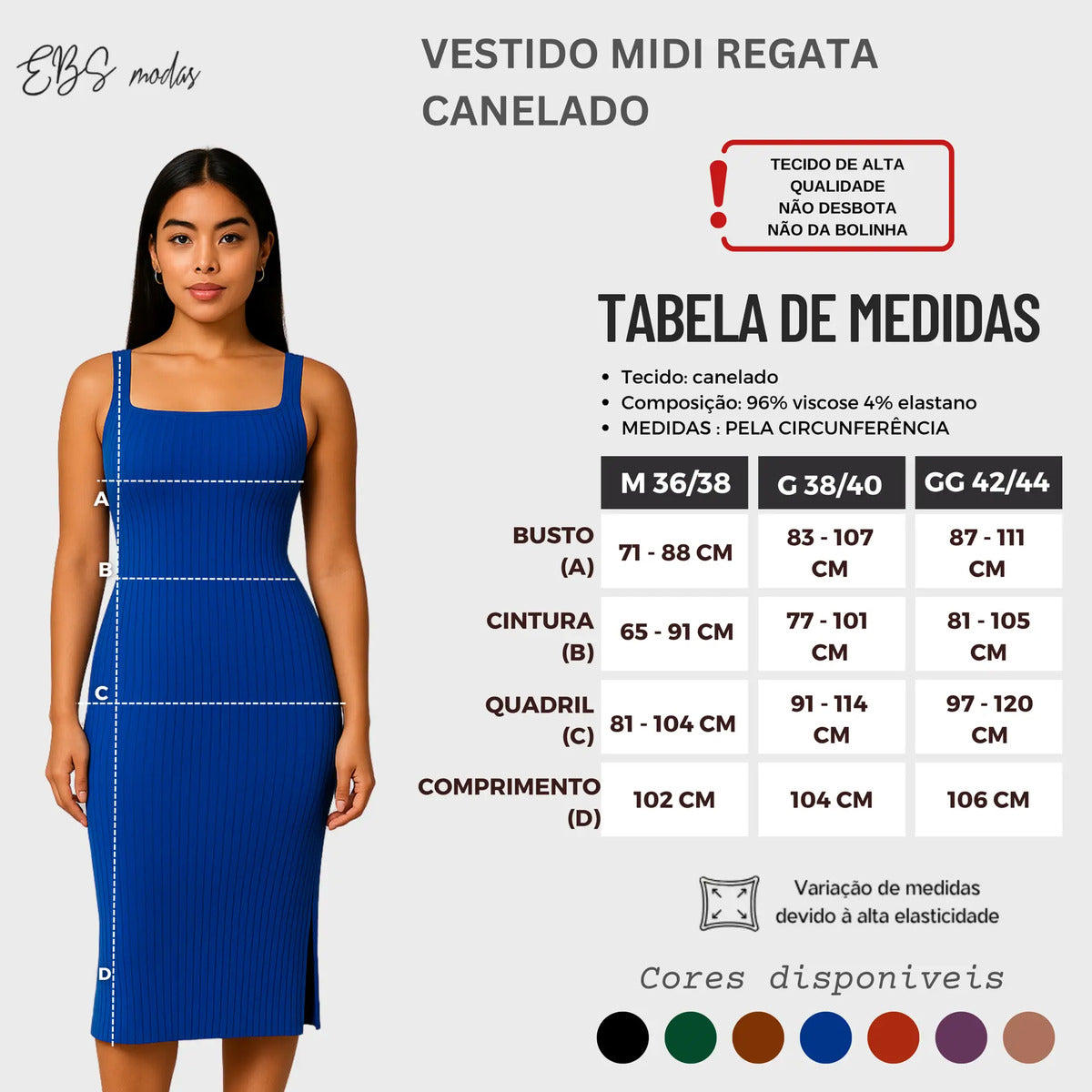 Vestido Midi Canelado Premium Com Alça E Fendas Casual Básico