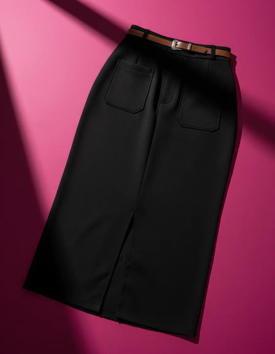 Saia Midi Feminina Com Cinto E Fenda Casual 2025