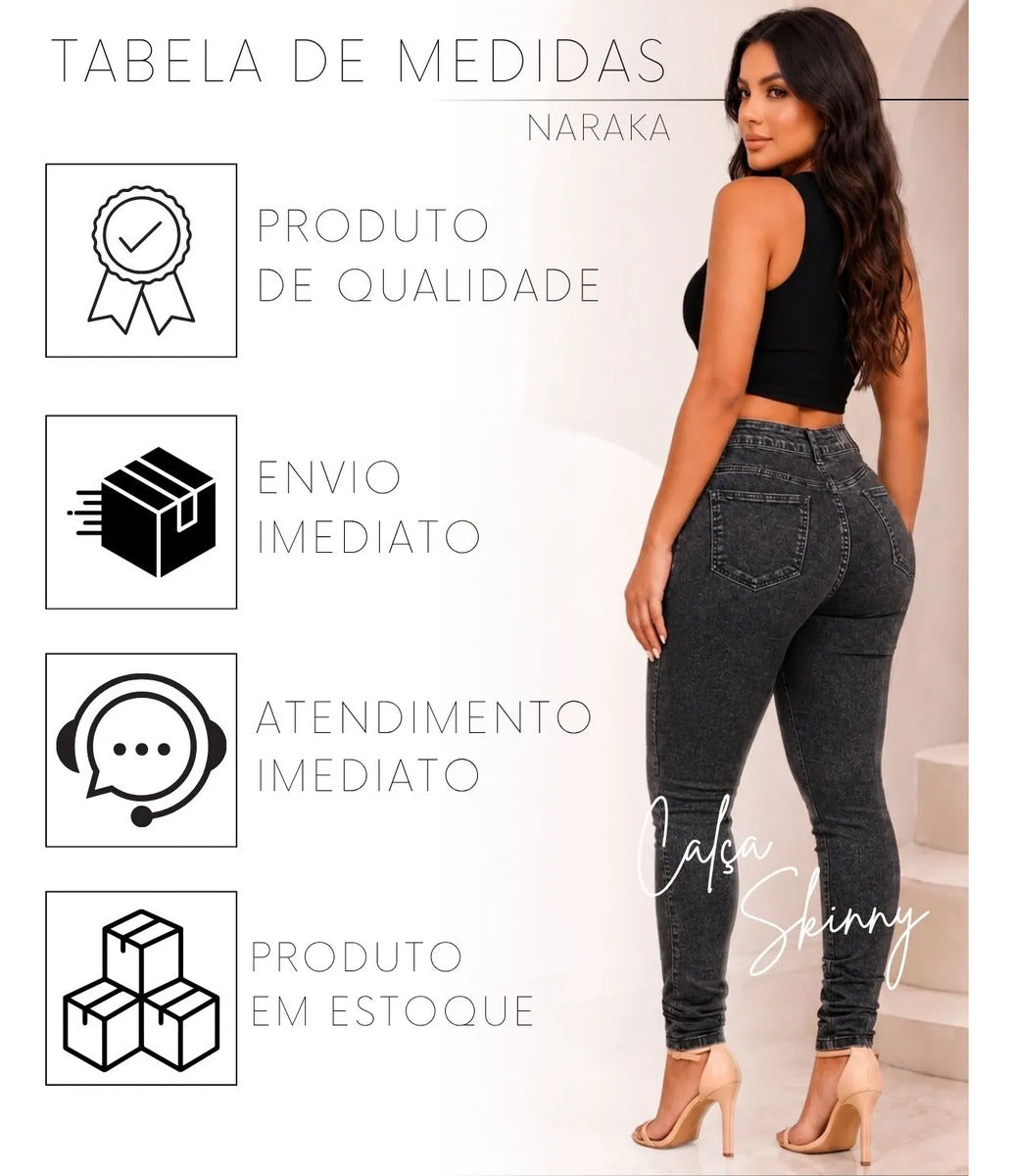 Calça Jeans Feminina Skinny Cintura Alta Levanta Bumbum