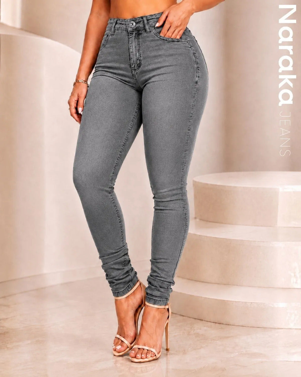 Calça Jeans Feminina Skinny Cintura Alta Levanta Bumbum