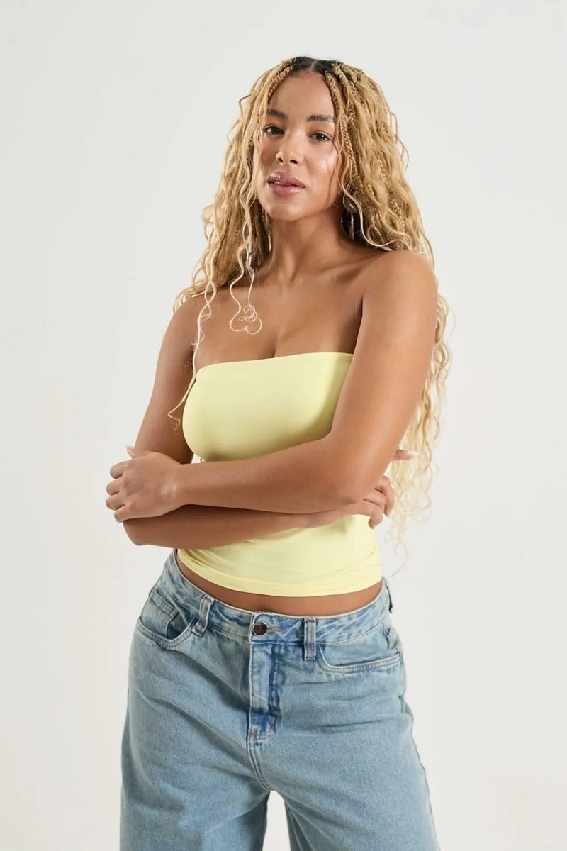 Top Tube Poliamida Forrada Tomara Que Caia Cropped Moda