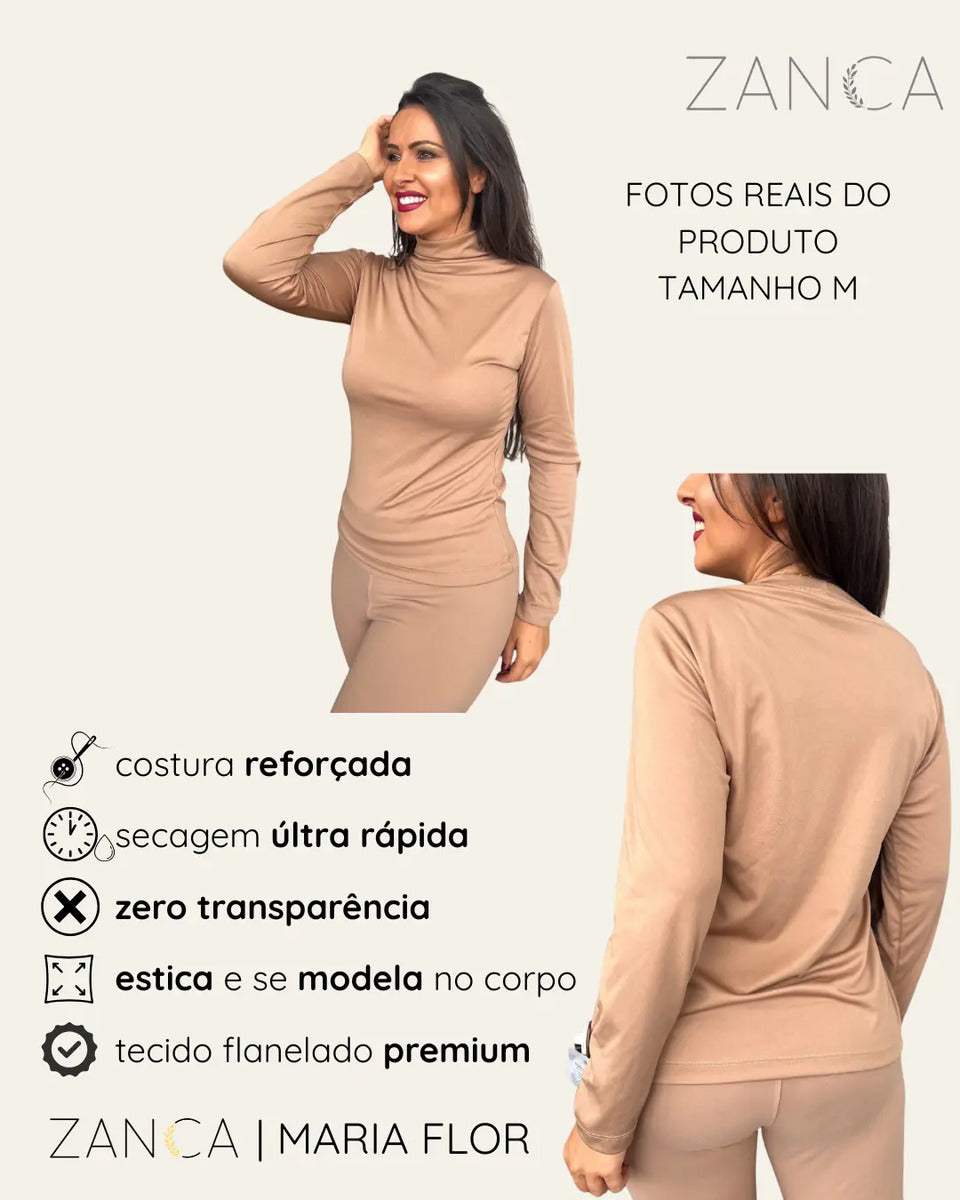 Blusa Térmica Feminina Gola Alta Zanca Peluciada Manga Longa