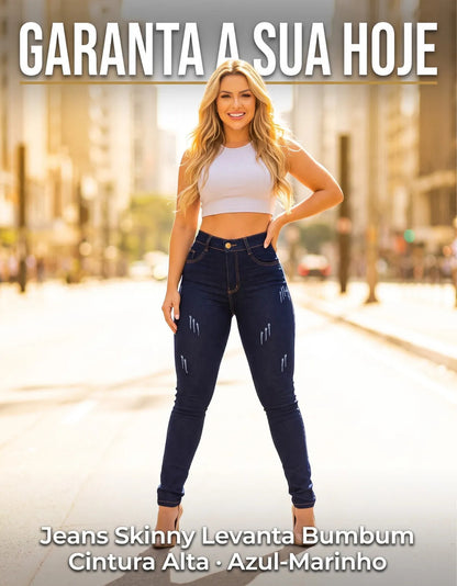 Calça Jeans Feminina Empina Bumbum Cintura Alta Lycra Preta