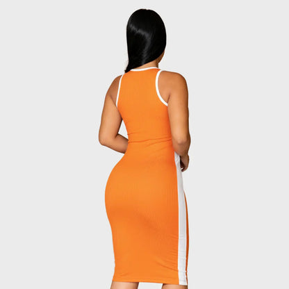 Vestido Canelado Midi Faixas Regata Casual Básico Modelador