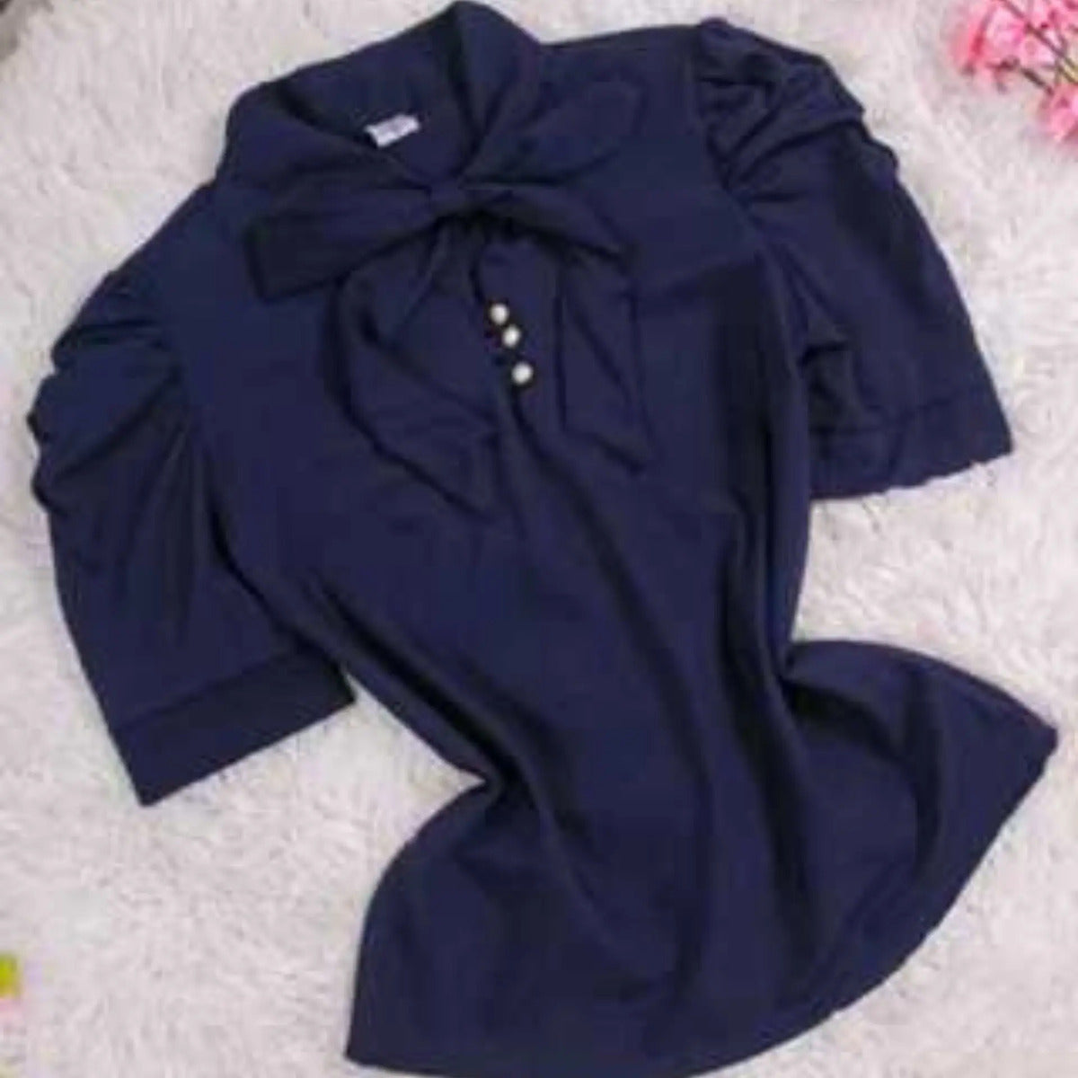 Blusa Camisa Social Romântica Laço E Botões De Pérola Manga