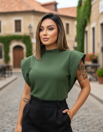 Blusa Feminina Social Manga Morcego Muscle Tee Luxo