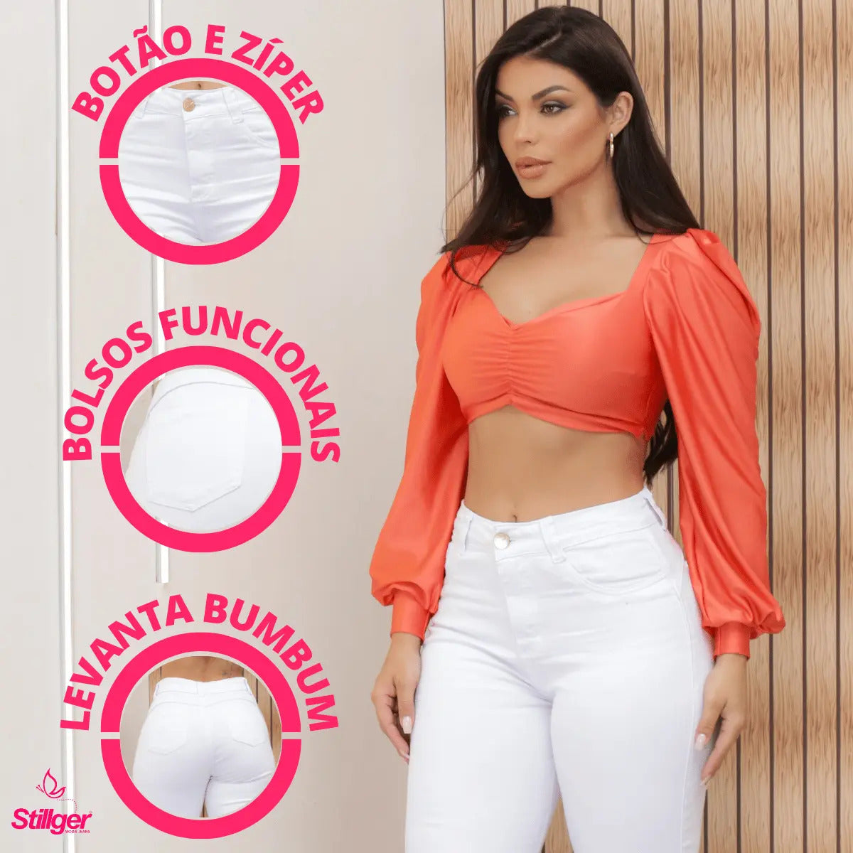 Calça Jeans Feminina Preta Skiny Cintura Alta Levanta Bumbum