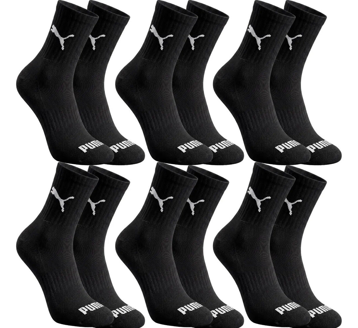 6 Pares Meias Puma Cano Médio Alto Atoalhada Academia Sport