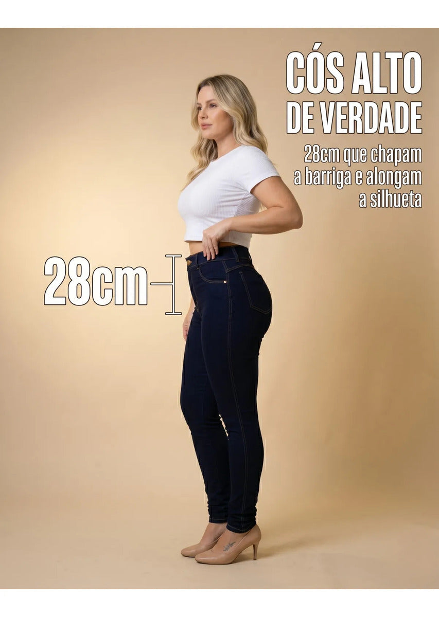 Calça Jeans Feminina Empina Bumbum Cintura Alta Lycra Preta