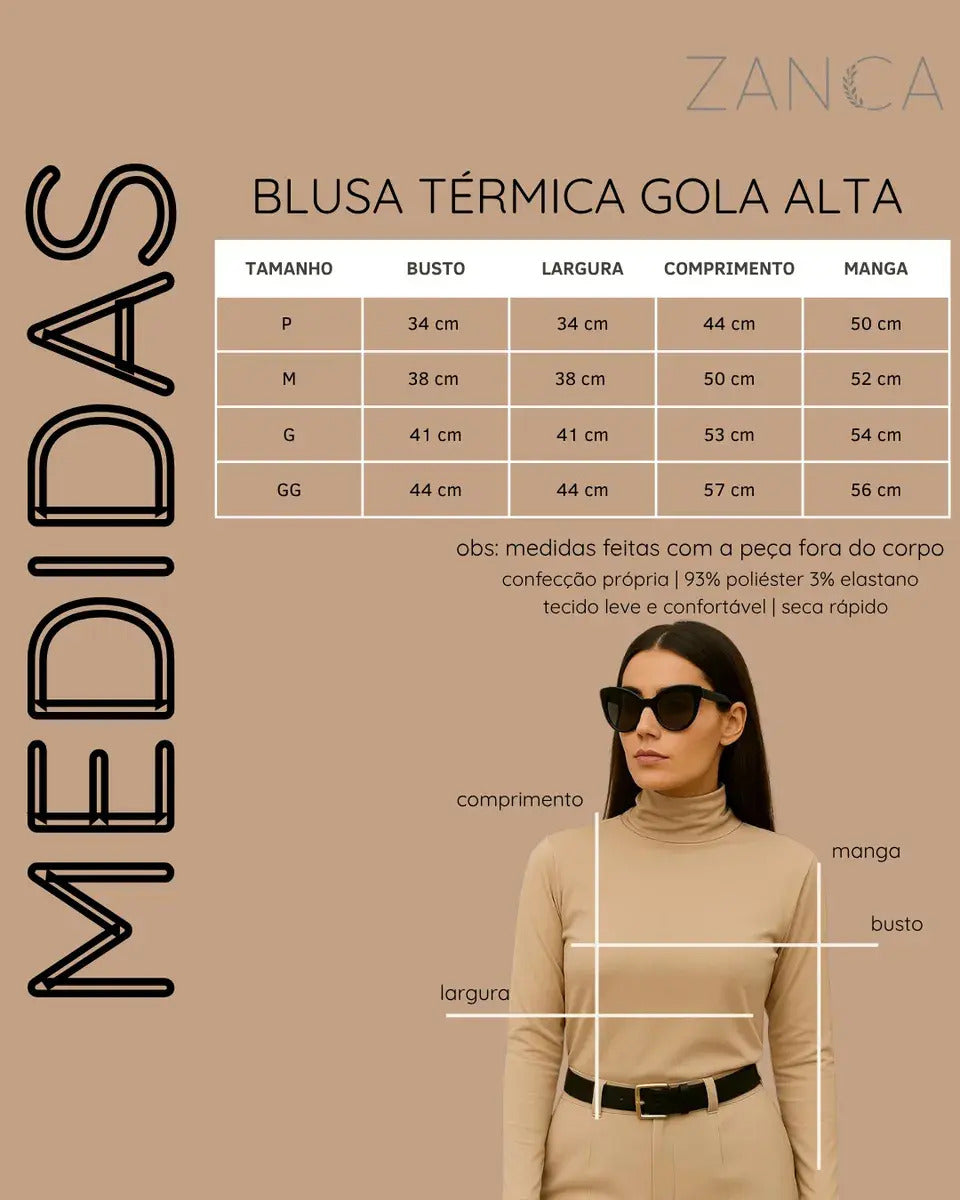 Blusa Térmica Feminina Gola Alta Zanca Peluciada Manga Longa