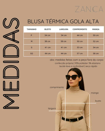 Blusa Térmica Feminina Gola Alta Zanca Peluciada Manga Longa