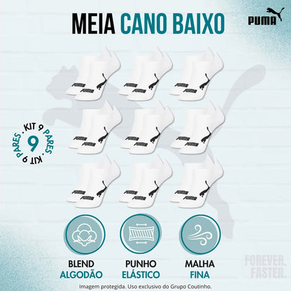 Kit 9 Pares Meias Invisível Puma Sapatilha Soquete Original