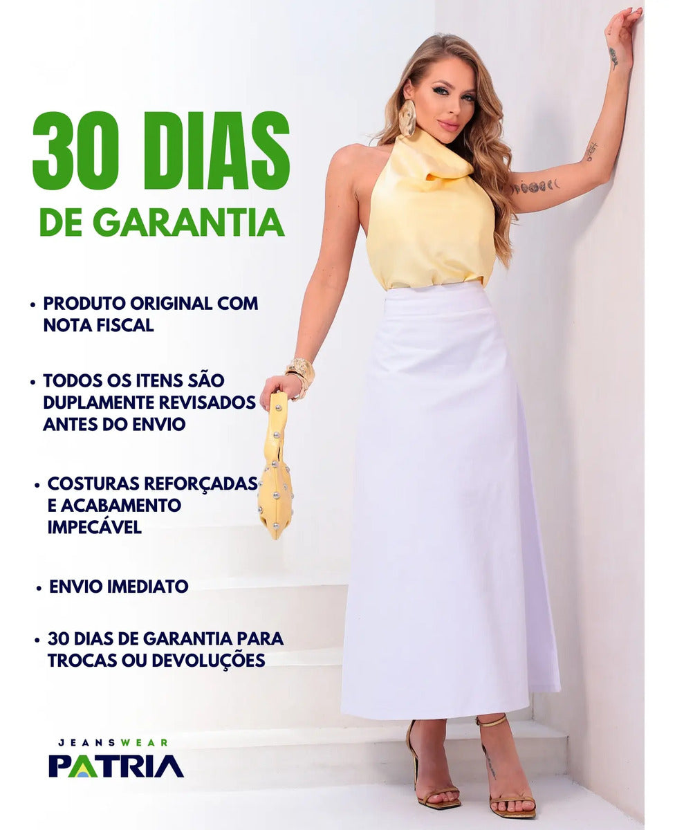 Saia Evasê Longa Midi Evangélica Cintura Alta Jeans E Linho