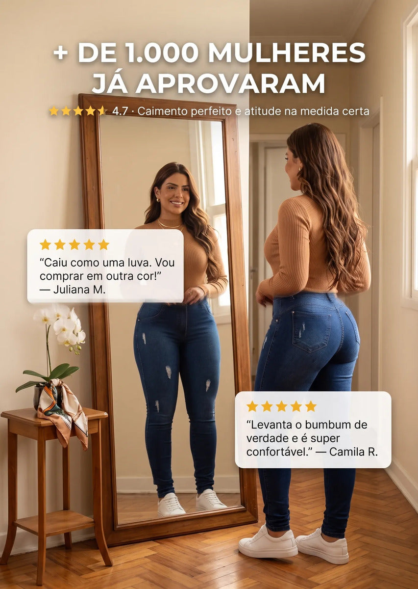 Calça Feminina Jeans Cintura Alta Skinny Levanta Bumbum