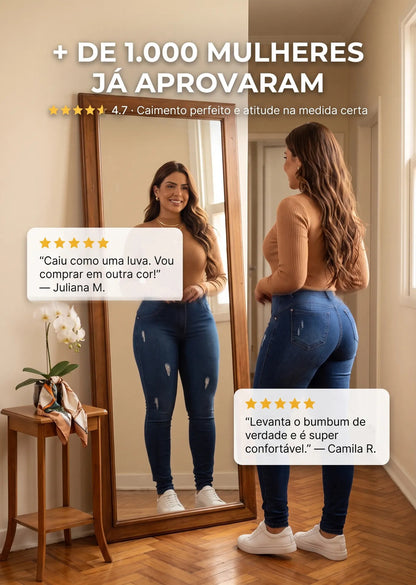 Calça Feminina Jeans Cintura Alta Skinny Levanta Bumbum