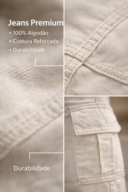 Calça Cargo Feminina Wide Leg Cintura Alta Jeans  Stillger