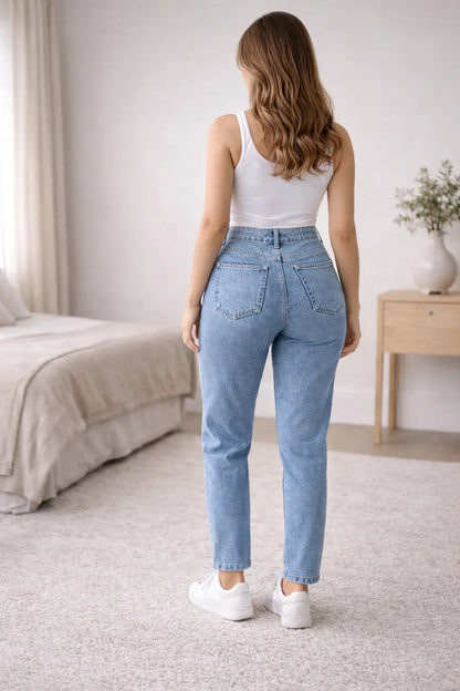 Calça Jeans Mom Stillger Feminina Cintura Alta Cor Clara