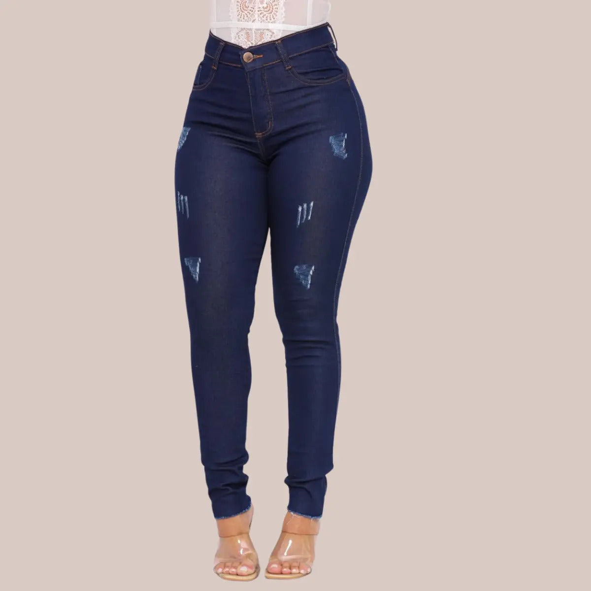 Calça Preta Jeans Feminina Com Elastano Cintura Alta Skinny