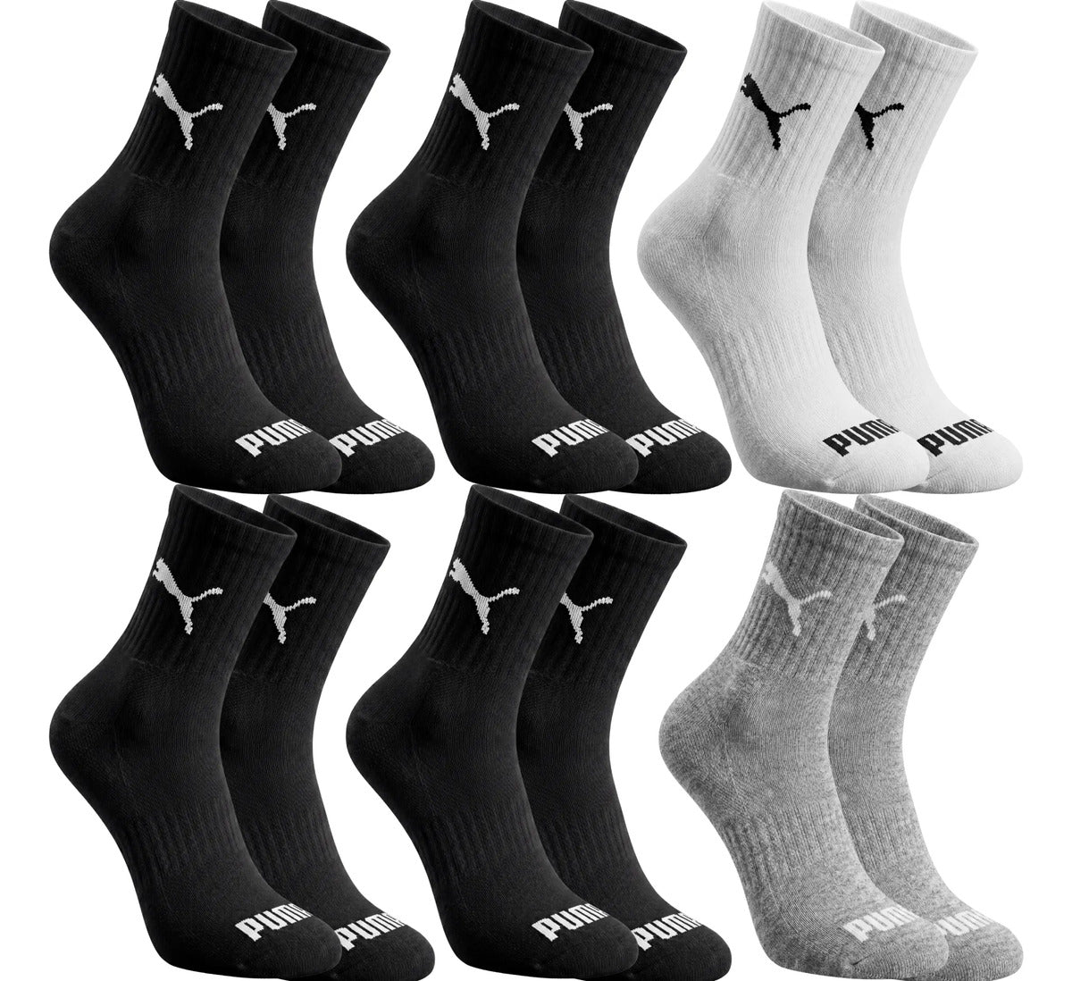 6 Pares Meias Puma Cano Médio Alto Atoalhada Academia Sport