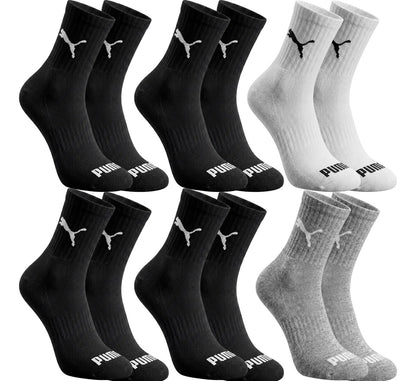 6 Pares Meias Puma Cano Médio Alto Atoalhada Academia Sport