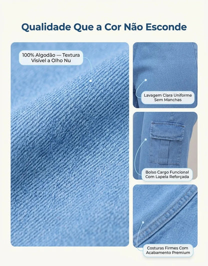 Calça Cargo Feminina Wide Leg Cintura Alta Jeans  Stillger