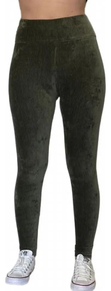 Calça Legging Veludo Cotelê Com Bolso Cós Alto Inverno
