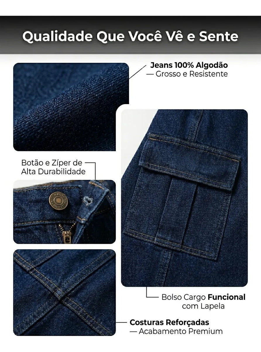 Calça Cargo Feminina Wide Leg Cintura Alta Jeans  Stillger