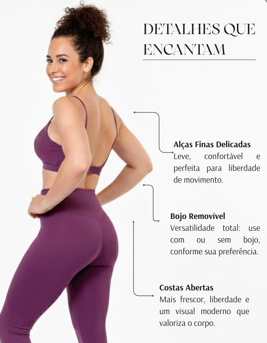 Top Fitness Academia Alça Fina Costa Aberta Feminino