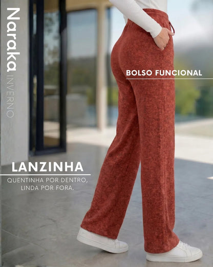 Calça Pantalona Feminina Lanzinha Cintura Alta Com Bolso
