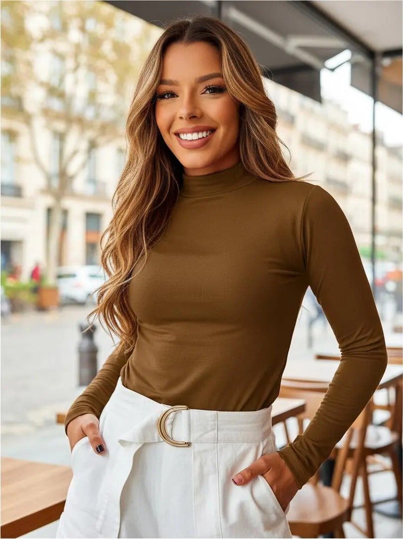 Blusa Feminina De Inverno Cacharrel Manga Longa Segunda Pele