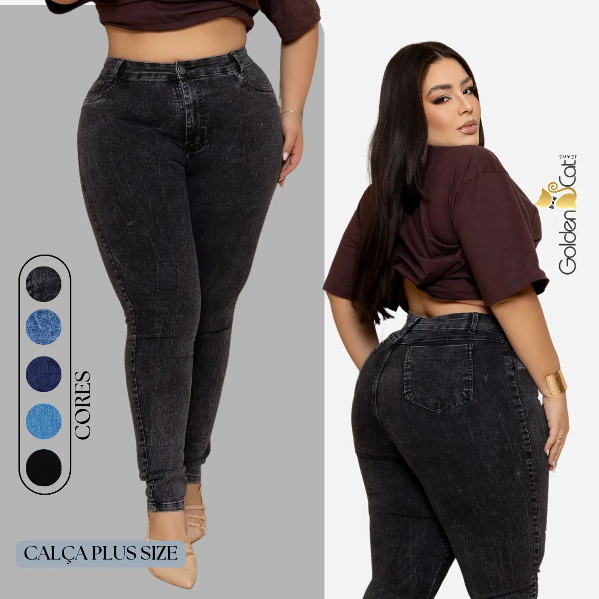 Calça Jeans Plus Size Cintura Alta Elastano Lycra Modeladora