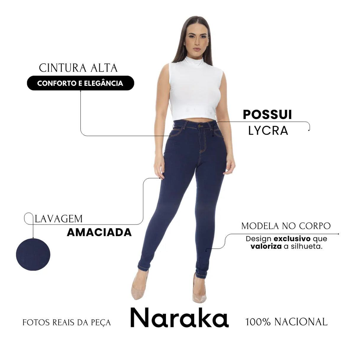 Calça Jeans Feminina Skinny Cintura Alta Levanta Bumbum