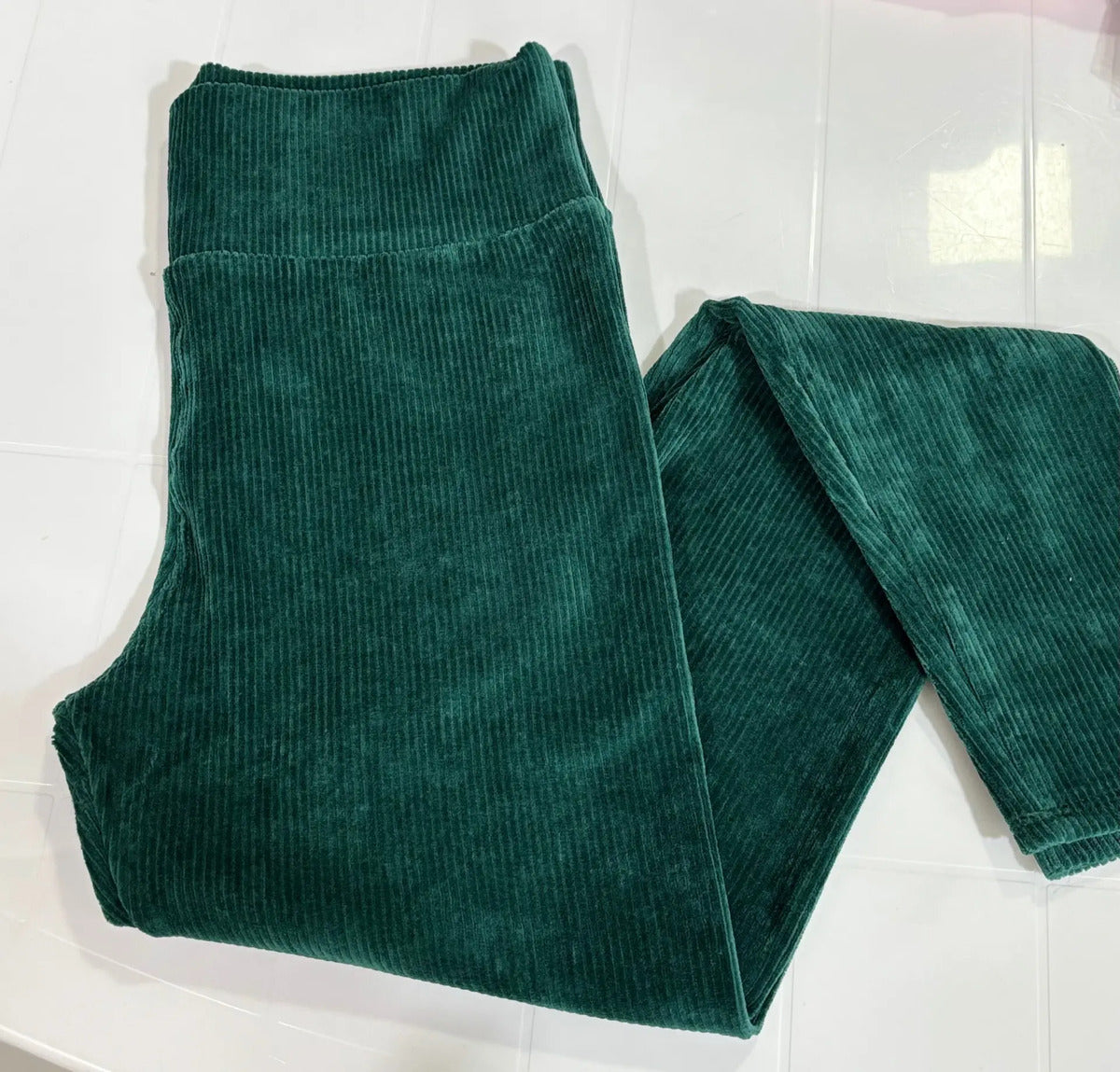 Calça Legging Veludo Cotelê Com Bolso Cós Alto Inverno