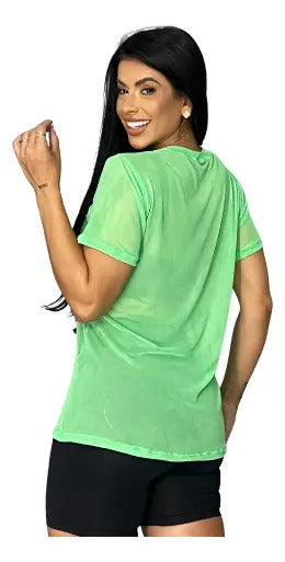 Blusa Tule Camiseta Feminina Academia Fitness