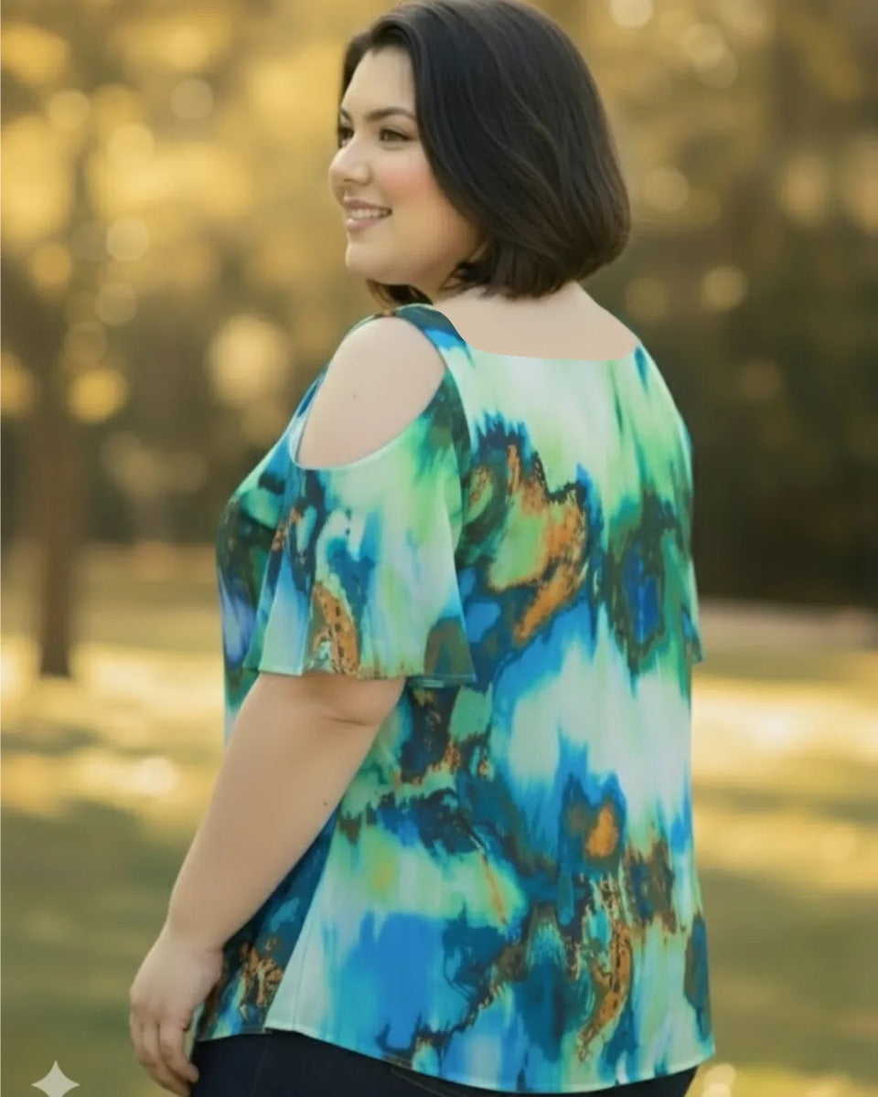 Blusa Cigana De Seda Estampada Alça Dupla Plus Size