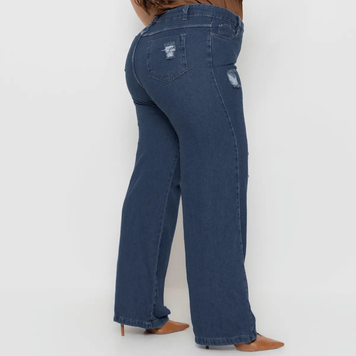 Calça Plus Size Jeans Feminina Wide Leg Levanta Bumbum