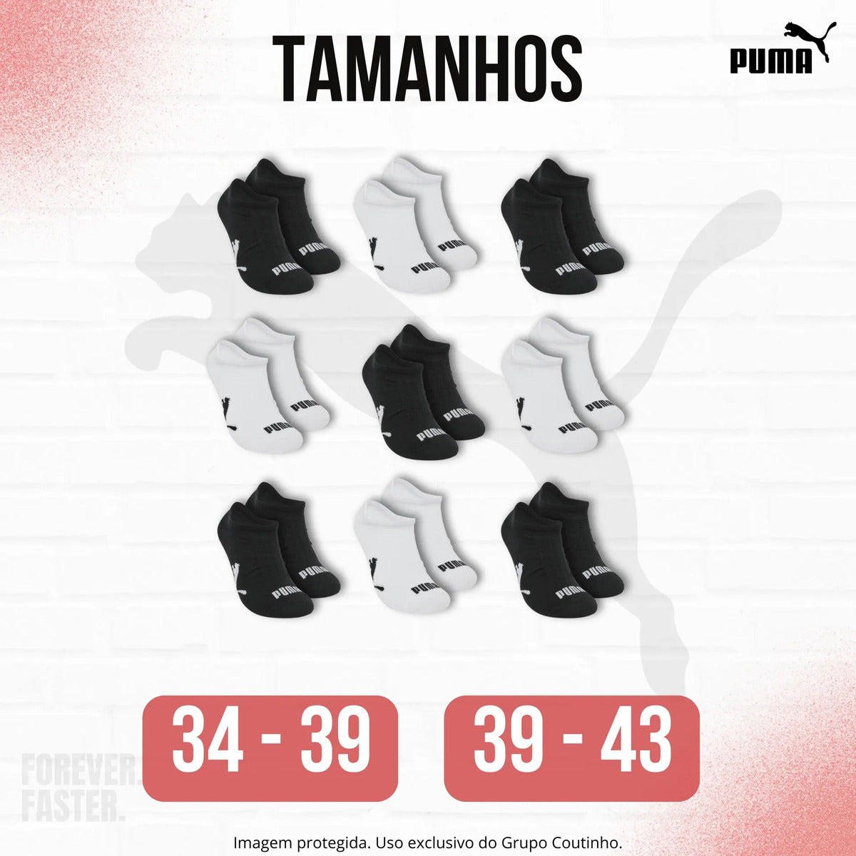 Kit 9 Pares Meias Invisível Puma Sapatilha Soquete Original