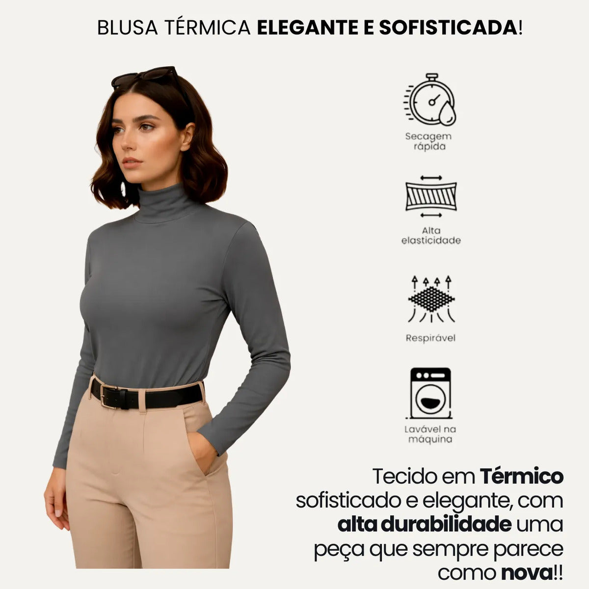 Blusa Térmica Feminina Gola Alta Zanca Peluciada Manga Longa
