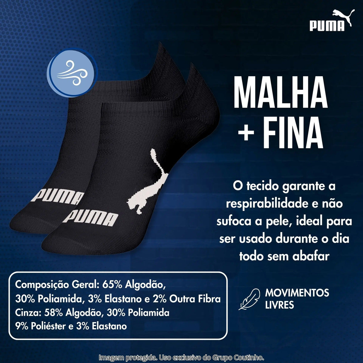 Kit 9 Pares Meias Invisível Puma Sapatilha Soquete Original