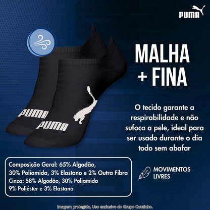 Kit 9 Pares Meias Invisível Puma Sapatilha Soquete Original
