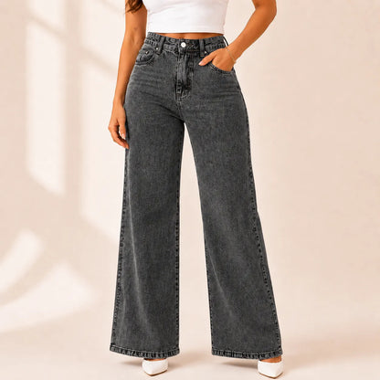 Calça Jeans Pantalona Wide Leg Feminina Cintura Alta Larga