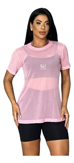 Blusa Tule Camiseta Feminina Academia Fitness