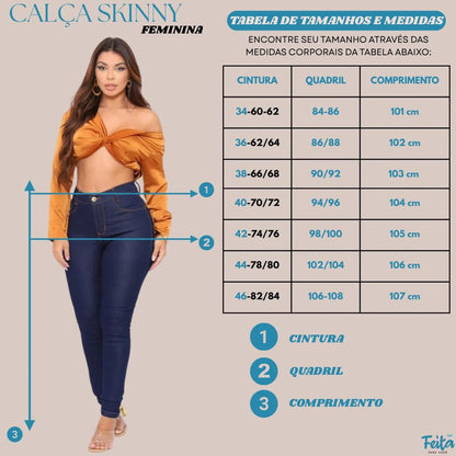 Calça Preta Jeans Feminina Com Elastano Cintura Alta Skinny