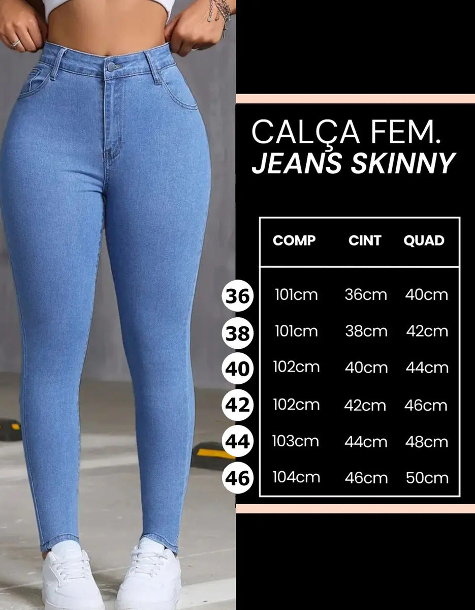 Calça Skinny Jeans Básica Feminina Cintura Alta Look Casual