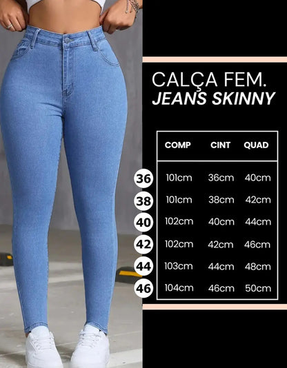 Calça Skinny Jeans Básica Feminina Cintura Alta Look Casual