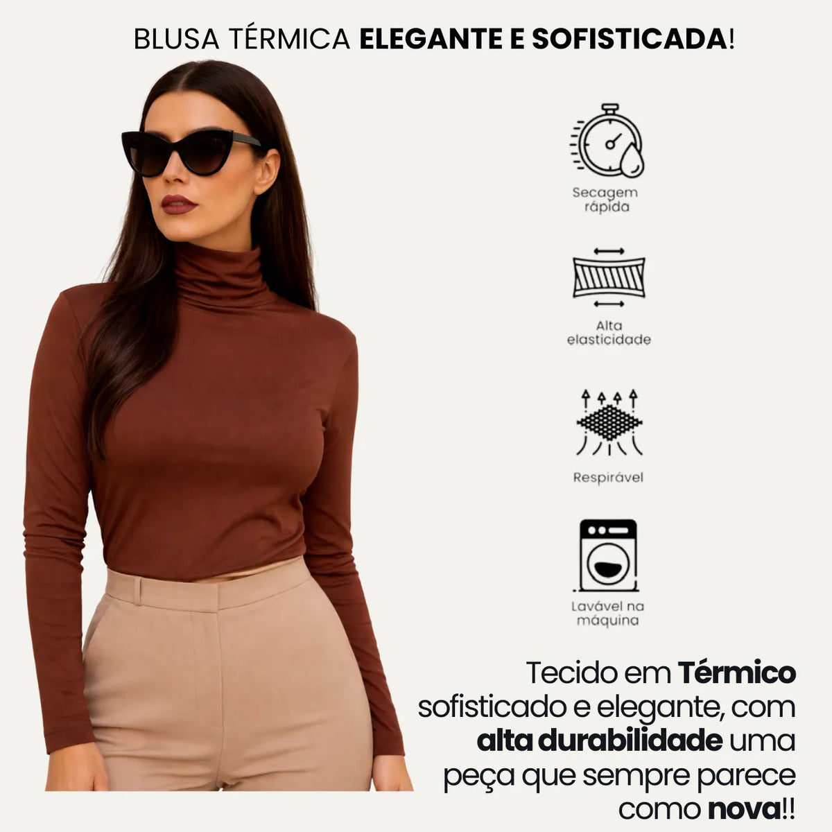 Blusa Térmica Feminina Gola Alta Zanca Peluciada Manga Longa