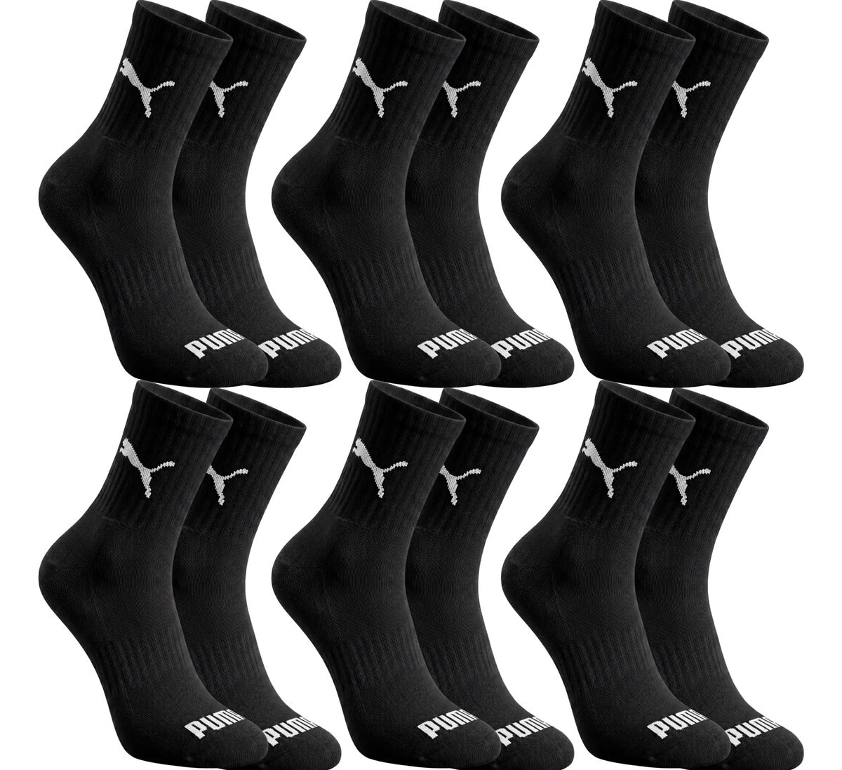 6 Pares Meias Puma Cano Médio Alto Atoalhada Academia Sport