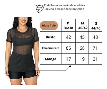 Blusa Tule Camiseta Feminina Academia Fitness