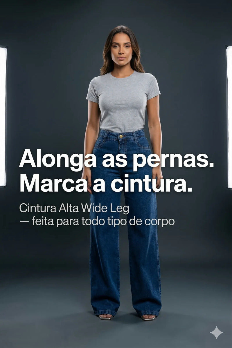 Calça Jeans Wide Leg Feminina Cintura Alta Sem Lycra Stillge