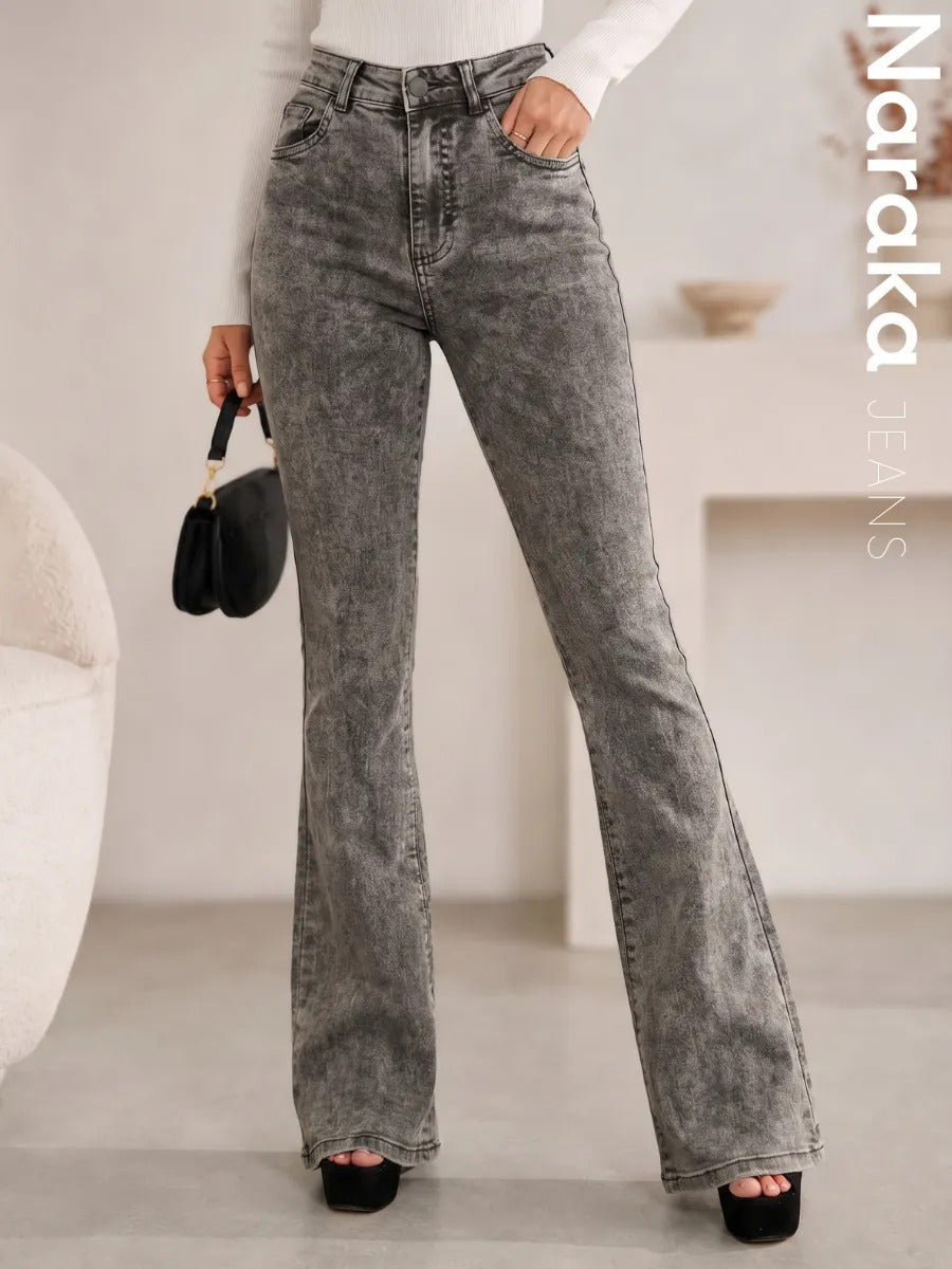 Calça Jeans Flare Feminina Cintura Alta Com Elastano